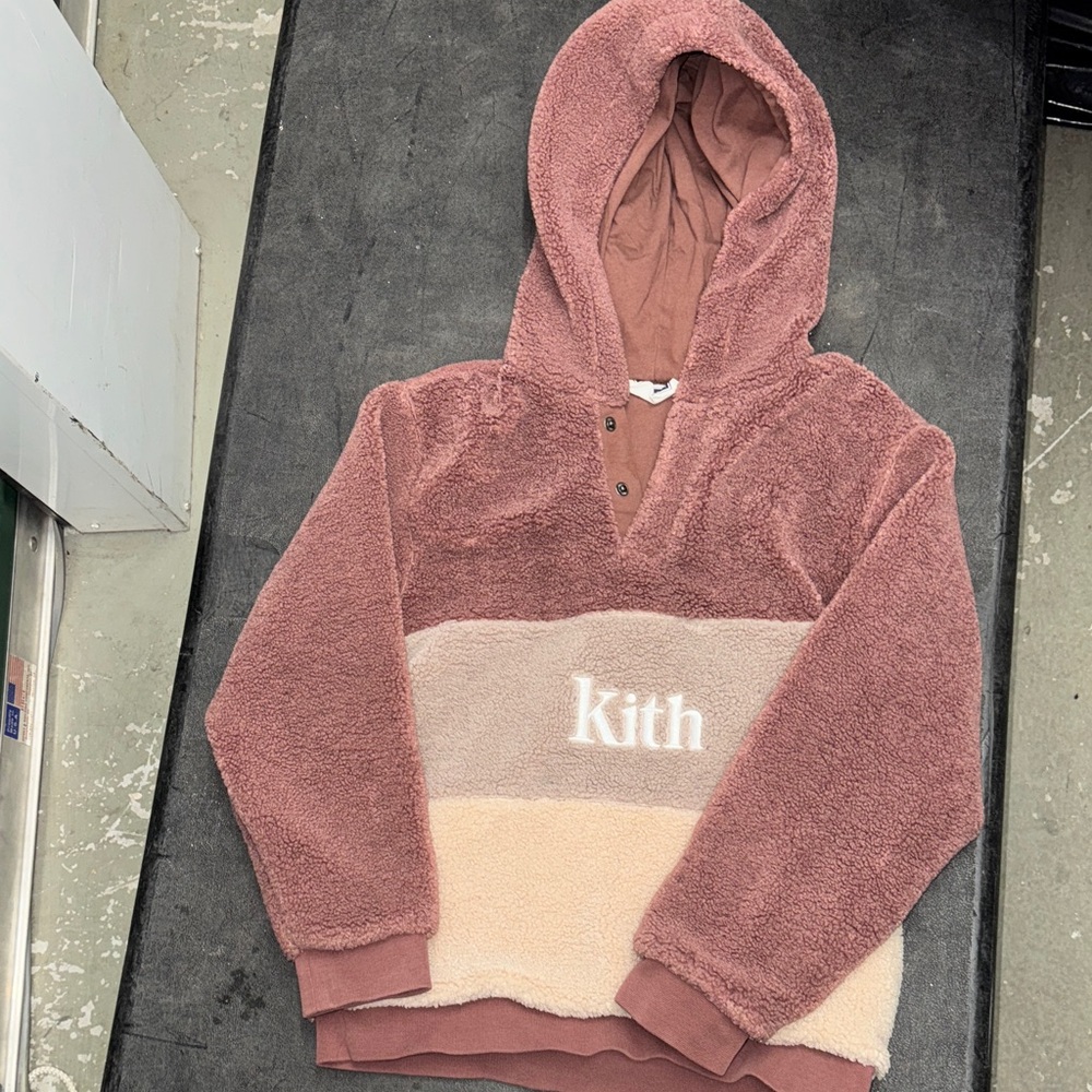 Kith Kids Teddy Hoodie in Pink and Tan